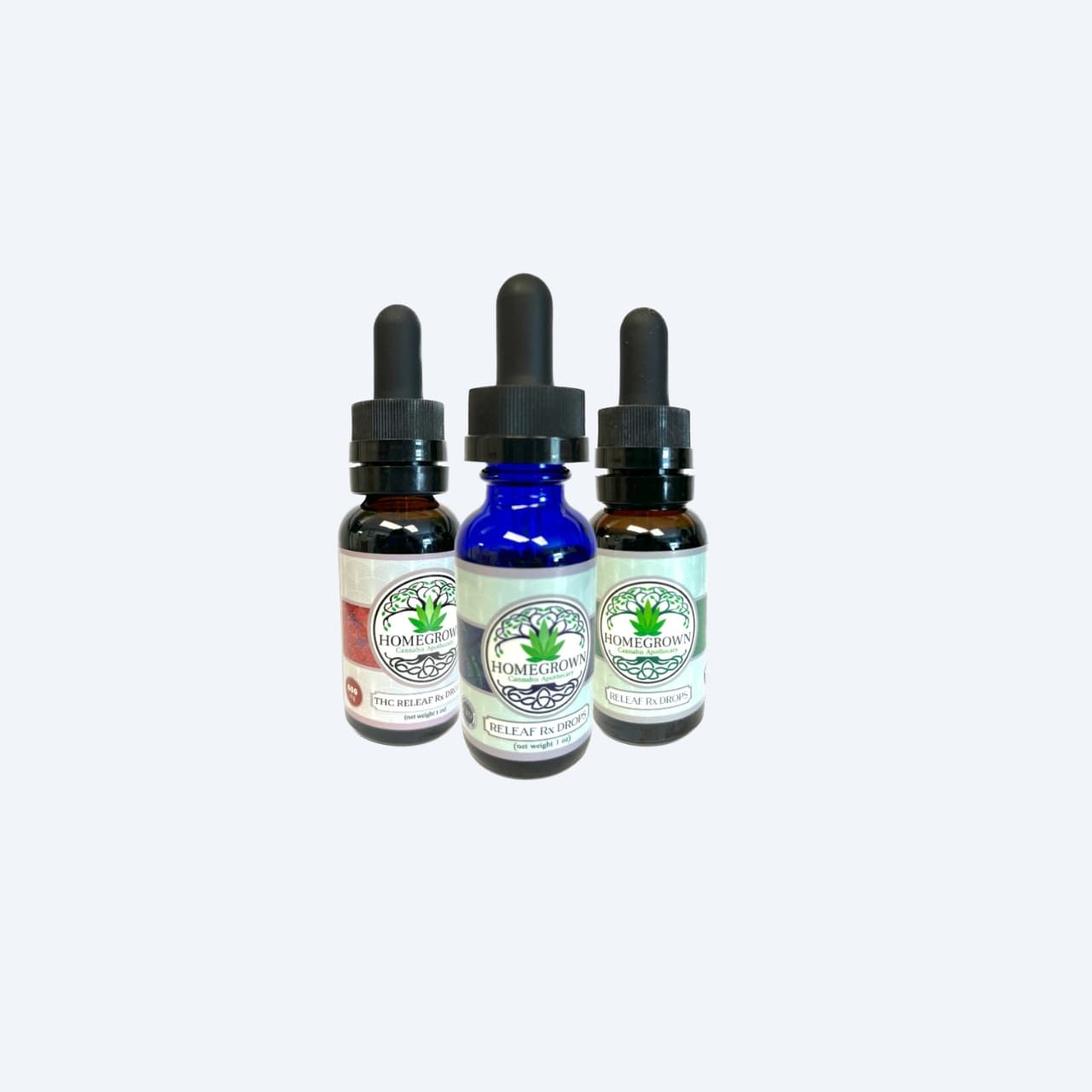 Three THC and CBD tinctures